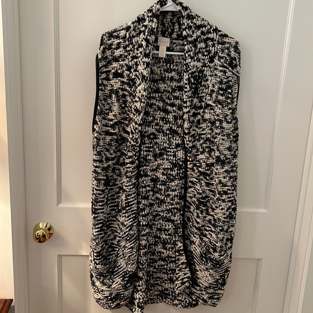 Chicos leather trimmed open cardigan
